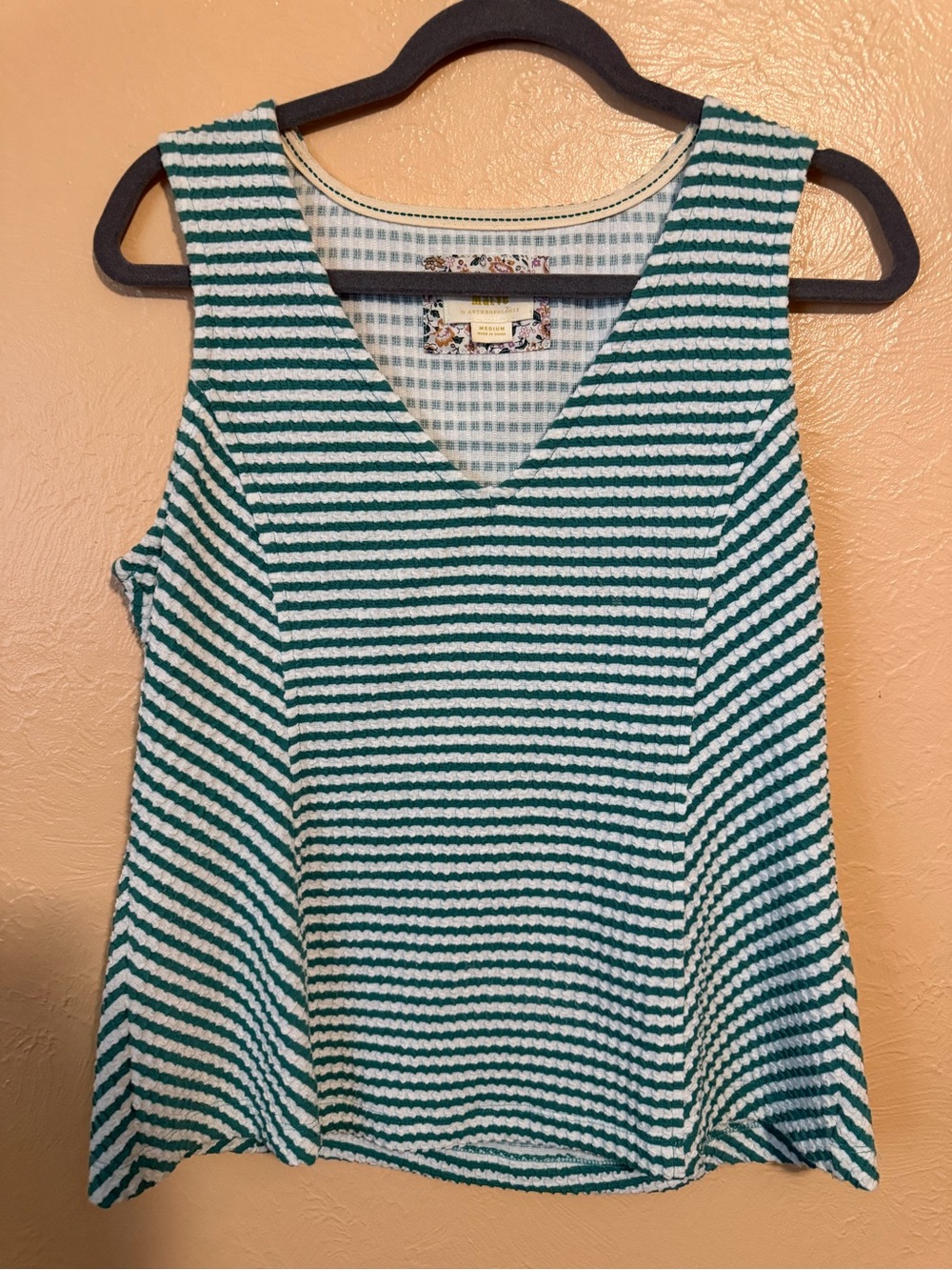 Mauve Striped V-Neck Sleeveless Top - Green & White
